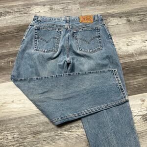 Vintage 90s Levis 550 Mid Wash Blue Women 14 Relaxed Tapered Denim Jeans Red Tab